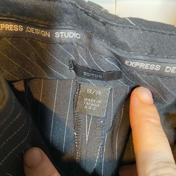 Express Editor pant black pinstripe bootleg career dress pants slacks wide leg 8 - Picture 3 of 5